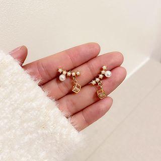 Cage Rhinestone Faux Pearl Dangle Earring 1 Pair - Stud Earrings - White Faux Pearl - Gold - One Size