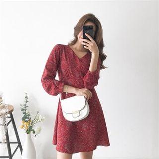 Bishop-sleeve Floral A-line Dress