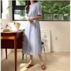 Short-sleeve Round Neck Plain A-line Dress