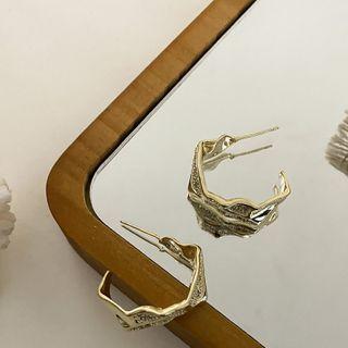 Asymmetrical Alloy Open Hoop Earring 1 Pair - Gold - One Size