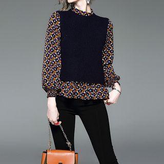 Set: Floral Blouse + Vest