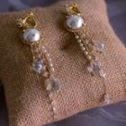 Wedding Faux Pearl Fringed Earring 1 Pair - Clip On Earring - Gold - One Size