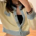 Contrast Trim Cropped Cardigan Light Yellow & Blue - One Size