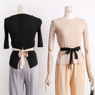 Slit-back Tie-side Knit Top