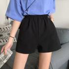 High-waist Plain Shorts Black - One Size