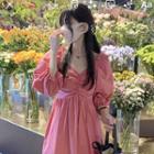Puff-sleeve Square-neck A-line Dress Dress - One Size