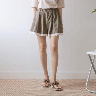Lace-hem Linen Blend Skort