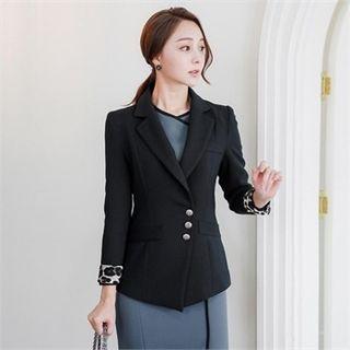 Leopard-cuff Single-breasted Blazer