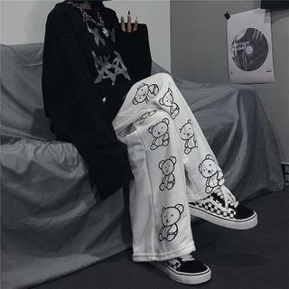 High Waist Printed Bear Wide Leg Pants