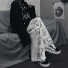 High Waist Printed Bear Wide Leg Pants