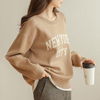 Letter Layered-hem Knit Pullover