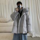 Faux Fur Trim Corduroy Padded Hooded Zip Jacket