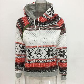 Ethnic Pattern Fleece-lined Hoodie