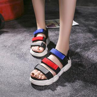 Triple Strap Hook & Loop Platform Sandals