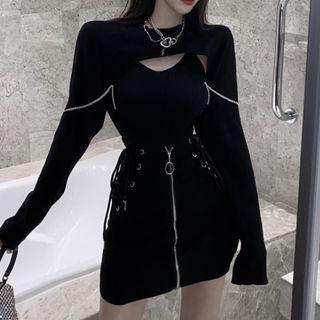Set: Cutout Front Top + Zip-front Skirt