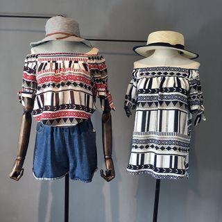 Patterned Off Shoulder Short Sleeve Top