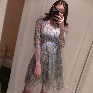 Long-sleeve Sequined Cocktail Dress