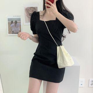 Puff-sleeve Square Neck A-line Mini Dress