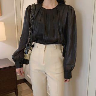 Round Neck Shirred-trim Top