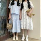 Short-sleeve Floral Print Midi A-line Dress / Top / Skirt
