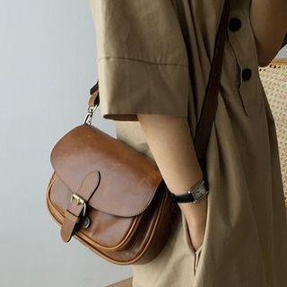 Faux Leather Buckled Crossbody Satchel Black - One Size