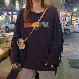 Letter Print Long-sleeve Loose-fit T-shirt
