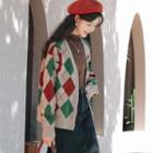 Argyle Print Cardigan Green & Brown - One Size