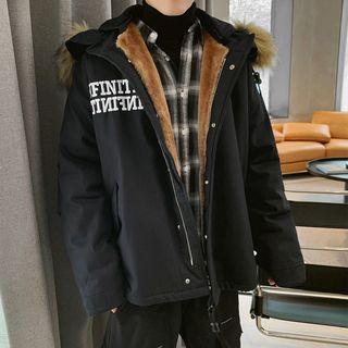 Detachable Hood Letter Embroidered Padded Zip Jacket