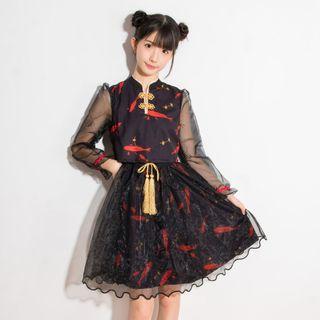 Long-sleeve Fish Print A-line Dress