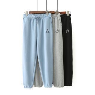 Smiley Face Embroidered Straight Leg Jogger Sweatpants