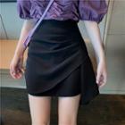 Ruched Off-shoulder Blouse / High-waist Asymmetric Mini Skirt