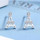 Rhinestone Tower Earring 1 Pair - 925 Silver - Silver - One Size