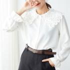 Reversible Lace Panel Long-sleeve Blouse Off-white - One Size