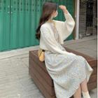 Plain Cardigan / Long-sleeve Floral Print Dress (various Designs)