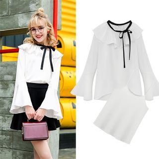 Contrast-trim Ruffled Blouse