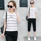Set: Stripe Short-sleeve T-shirt + Capri Pants