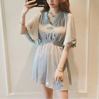 Crochet Trim Short-sleeve A-line Dress