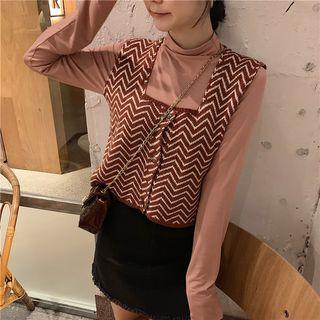 Long-sleeve T-shirt / Patterned Buttoned Vest