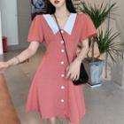 Peter Pan Collar Short-sleeve Tie-waist Dress