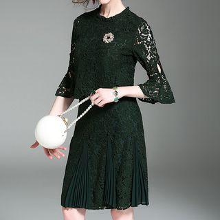 Set: Bell-sleeve Lace Top + Lace Skirt