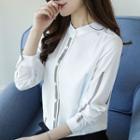 Print Stand-collar Long-sleeve Blouse