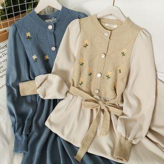 Patchwork Embroidered Midi Shirtdress With Sash