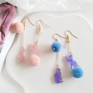 Non-matching Resin Cat & Bobble Dangle Earring