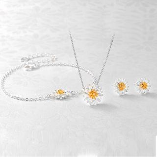 Set: 925 Sterling Silver Flower Necklace + Bracelet + Earrings