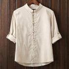 Tab-sleeve Mandarin-collar Shirt