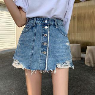 High-waist Single-breasted Denim Mini Skirt