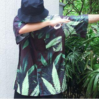 Leaf Short-sleeve Shirt Dark Green - One Size