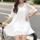 Elbow-sleeve Frill Trim Minidress
