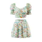 Short-sleeve Floral Top / A-line Skirt / Set