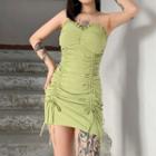 Strapless Drawcord Frill Trim Mini Bodycon Dress